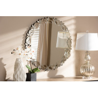 Baxton Studio RXW-6175 Luiza Modern and Contemporary Silver Finished Round Petal Leaf Accent Wall Mirror